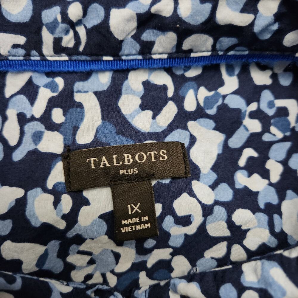 Talbots Blue Leopard Print Button Up Size 1x - image 3